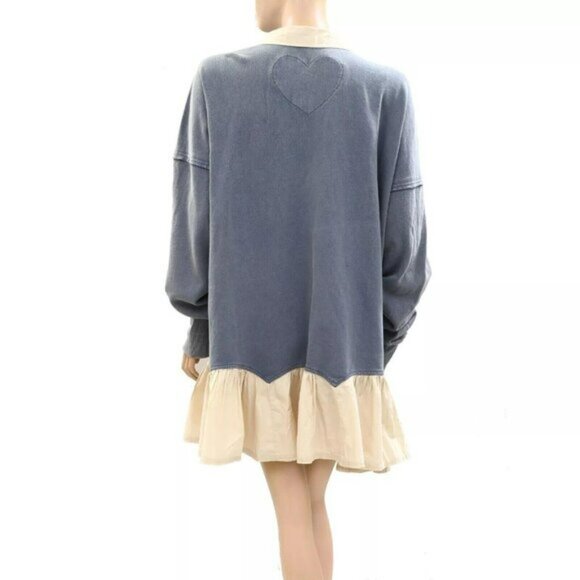 Free People Olivia Sweatshirt Top Collared Oversized Soft Cotton Solid L 274235 - Picture 7 of 9